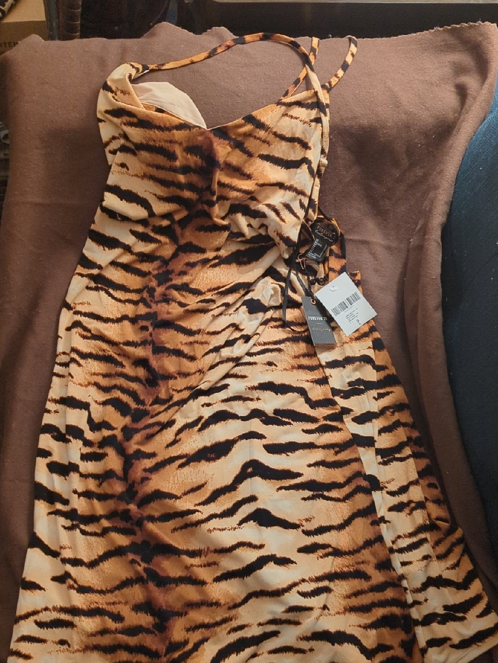 Forever 21 Black and Tan Tiger-Print Slip Dress